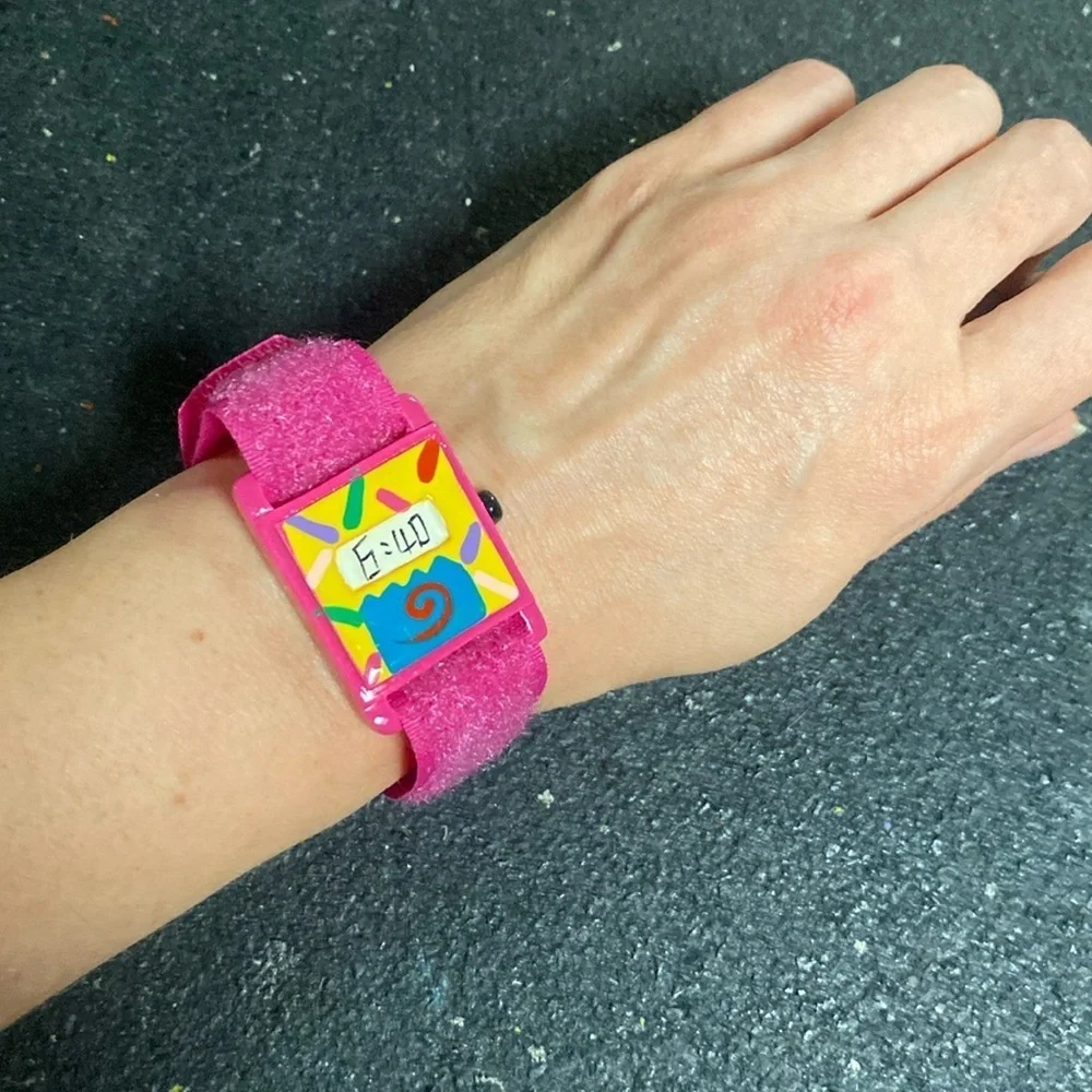 80s Colorful Pink Faux Wristwatch Bracelet